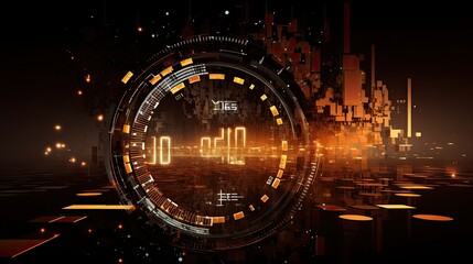 Abstract digital clock displaying global internet uptime and downtime
