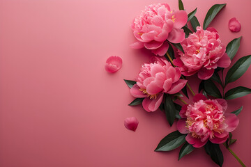 Greeting card with pink peonies on a pink background, suitable for Mother's Day, Father's Day, or birthday celebrations.