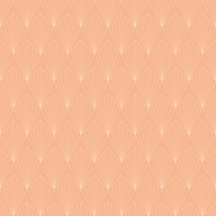 Seamless tan pink vintage art deco ornate sharp feathers outline pattern vector - 791297815
