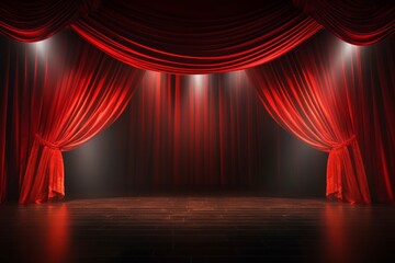 赤いドレープカーテンの舞台 - obrazy, fototapety, plakaty