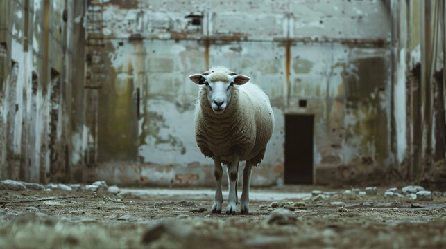 A sheep standing while looking at camera.
