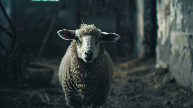A sheep standing while looking at camera.