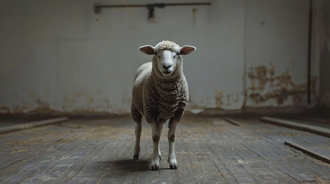 A sheep standing while looking at camera.