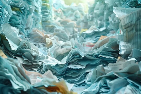 An illustration of a lot of crumpled paper in blue tones.