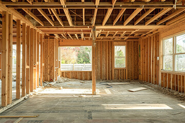 Shot capturing the layout transformation during interior house renovation.