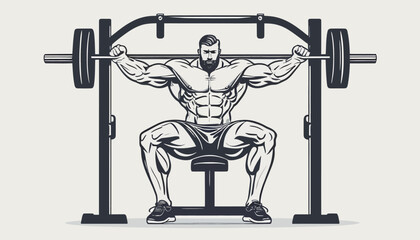 Minimalist Doodle of a Bodybuilder Training on a Crossover Apparatus, A Vector Illustration - obrazy, fototapety, plakaty