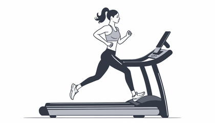 Cardio Workout: Cute Woman in Sportswear Running on a Treadmill - obrazy, fototapety, plakaty