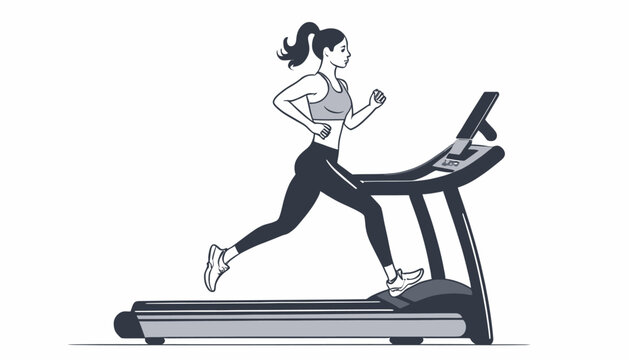 Cardio Workout: Cute Woman in Sportswear Running on a Treadmill