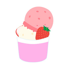 カップに入ったイチゴ味とバニラ味のアイスクリーム。フラットなベクターイラスト。
Ice cream in strawberry and vanilla flavors in a cup. Flat vector illustration.