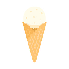 ワッフルコーンに入ったバニラ味のアイスクリーム。フラットなベクターイラスト。
Ice cream with vanilla flavor in a waffle cone. Flat vector illustration.
