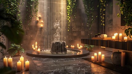 Create an enchanting and atmospheric photograph of a massage room within a luxury beauty salon.  