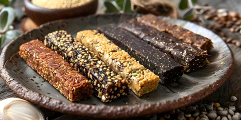 Foto op Plexiglas anti-reflex Visually Appealing Insect Based Protein Bars Highlighting Nutritional Value and Sustainable Ingredients © vanilnilnilla