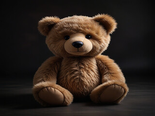A cute and cuddly teddy bear is sitting on a dark background The bear has light brown fur and a friendly expression on its face