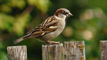 Bird perched wooden fence
