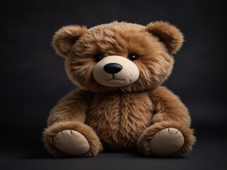 A cute and cuddly teddy bear is sitting on a dark background The bear has light brown fur and a friendly expression on its face