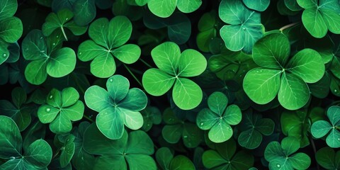 Close up of green clovers with green background