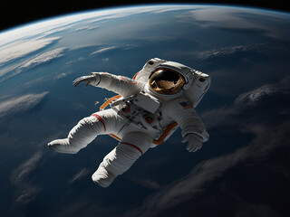 Astronaut in a spacesuit floating in the vastness of space
