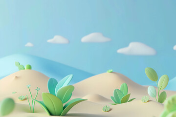 Fototapeta na wymiar a simple cute cartoon landscape with a blue sky