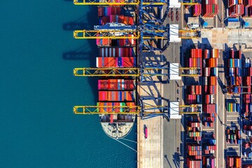 Aerial view cargo ship cargo container harbor