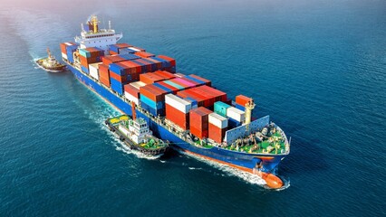 Aerial view cargo ship with cargo container sea