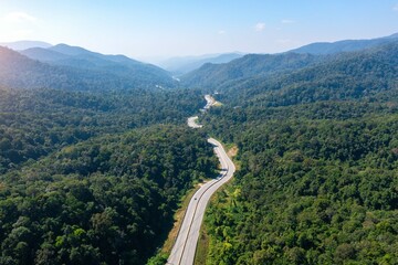 Aerial view traffic road mountains