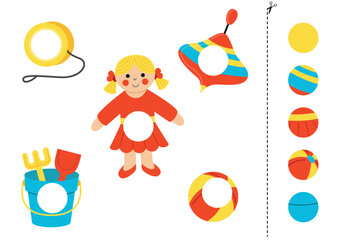 Cut and glue parts of cute cartoon children toys.