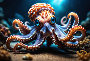 Fototapeta premium Octopus Squirming Through a Reef in the Ocean. Generative AI