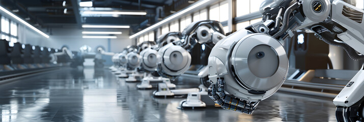 
Robot warehouse, a place to store robotic arm to inspect, program and test before delivering to customers ,Industrial robots in a warehouse with a light shining on the wall,3d rendering robotic arm

