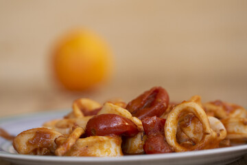 calamari at the tomato sauce