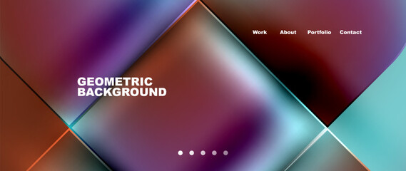 A closeup of a geometric background featuring vibrant shades like purple, violet, magenta, and electric blue. The design consists of rectangles and squares resembling eye shadow tints and shades