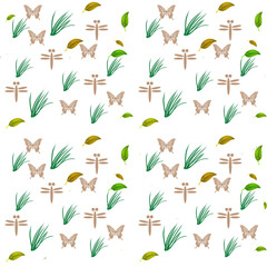 Seamless pattern animal design for butterfly,  dragonfly 