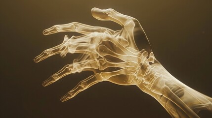 An X-ray image revealing the intricate structure of the human hand, showcasing the delicate balance between strength and dexterity that allows for precise manipulation and fine motor skills.