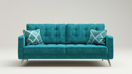 Turquoise sofa bed with a modern twist, designed for efficiency in tiny living spaces, displayed on a neutral background