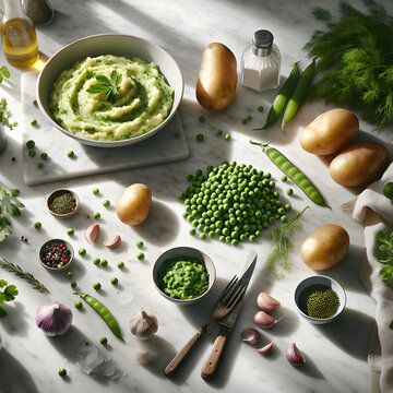Homemade Irio Dish with Fresh Herbs and Spices