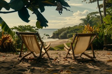 A pair of chairs summer tropical beach lapis ocean shore white sand vacation sunbathing island nature holiday clear sky weather coast seaside paradise maldives bali exotic sunny carribean