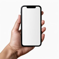 A hand holding a cell phone with a white screen - obrazy, fototapety, plakaty