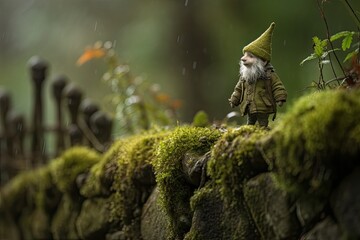 Small guardian of the forest. Little gnome walks through the forest inspecting his possessions. The fairy-tale character is encountered only by the most daring and responsible visitors to the forest.