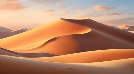 Desert sand dunes panorama at sunset, 3d render