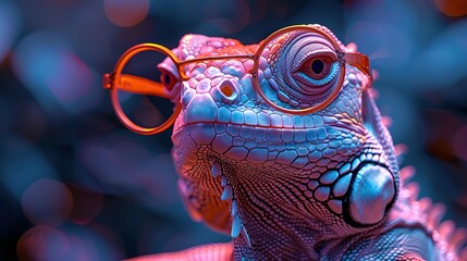 Funny chameleon with glasses