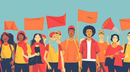 Flat illustration of social justice activist with a flag, labor and worker industry