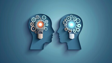 two Businessman Heads with gears