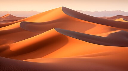 Desert sand dunes panorama at sunset. 3d rendering