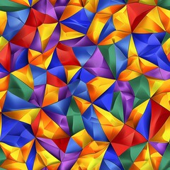Vibrant Kaleidoscopic Geometric Fabric Pattern with Contrasting Shapes and Colors