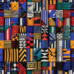 Vibrant Traditional African Fabric Pattern with Symbolic Geometric Shapes and Cultural Heritage