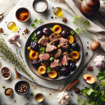 Buglama with Lamb and Sour Plums on Marble Counter