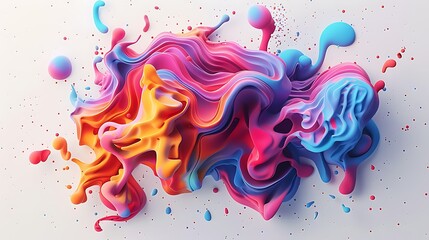 Vibrant abstract paint splashes in a dynamic and colorful composition against a neutral background.  - obrazy, fototapety, plakaty