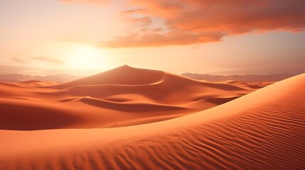 Fototapeta na wymiar Desert panorama with sand dunes at sunset. 3d render