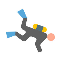 Diver Vector Thick Line Filled Colors Icon Design
