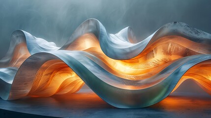 Abstract wavy fabric texture with a blend of orange and blue hues in a dynamic and flowing...