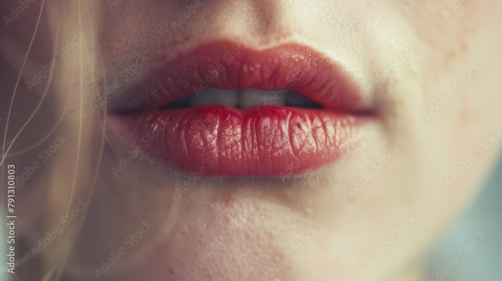 Poster the slight parting of lips in the midst of an intense conversation conveying deep attention. .